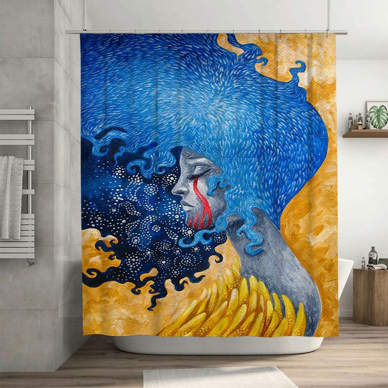 

Modern Art Shower Curtain Blue Abstract Design For Bathroom Decoration Waterproof Fabric With Hook Rings Set By Taurusduan W60H190(CM)-1 Pcs