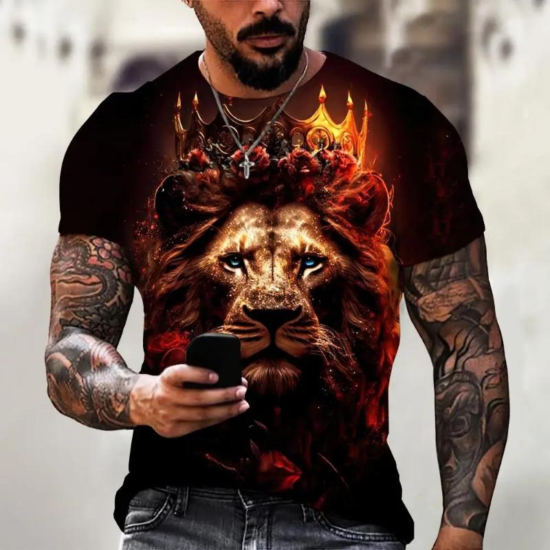 Tiger Print T-Shirt 3D Animal Men's Shirts Summer Short Sleeved Male Pullover Oversized T-shirts Casual Tops Tees Men Clothing