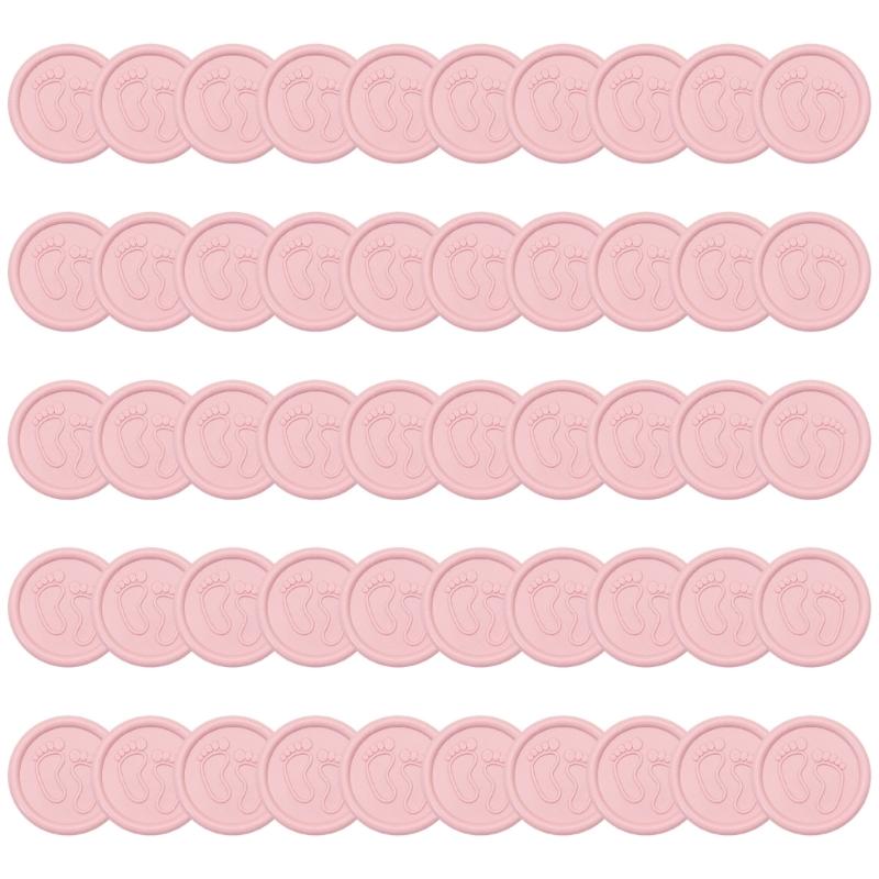 652F Pack of 50 Pearls Pink Wax Seal Sticker with Infant Footprint Easy Application