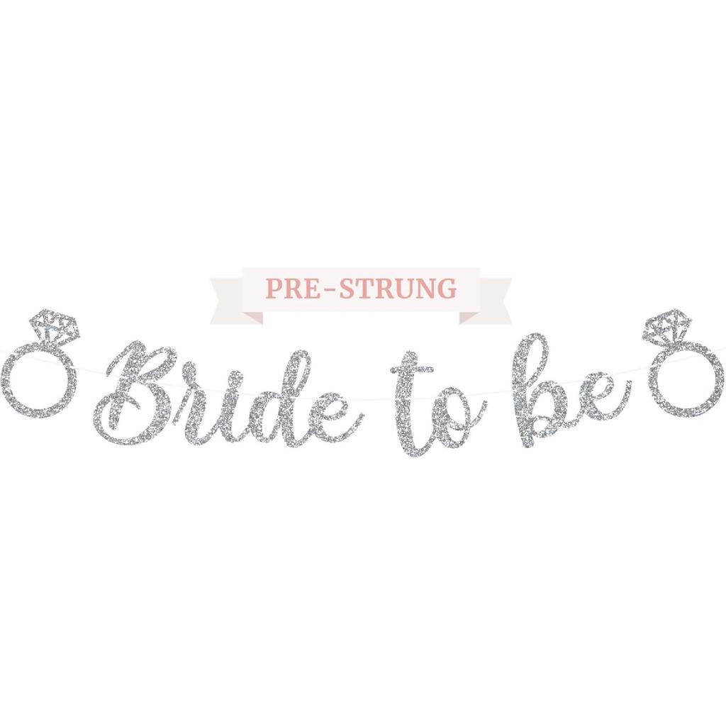 Pre-strung Bride To Be Banner - No DIY - Gold Glitter Bachelorette Bridal Party Banner In Script - Pre-strung Garland On 6 Ft Strand - Gold Bridal