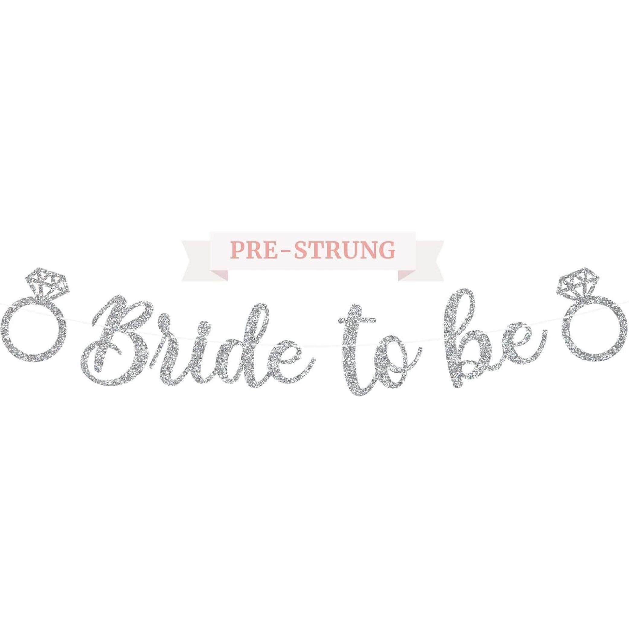 Pre-strung Bride to Be Banner - No DIY - Gold Glitter Bachelorette Bridal Party Banner in Script - Pre-strung Garland on 6 ft Strand - Gold Bridal Silver - Bride To Be