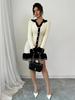 Women's Color Block Knit Sweater Skirt with Pearl Button and Ruffle