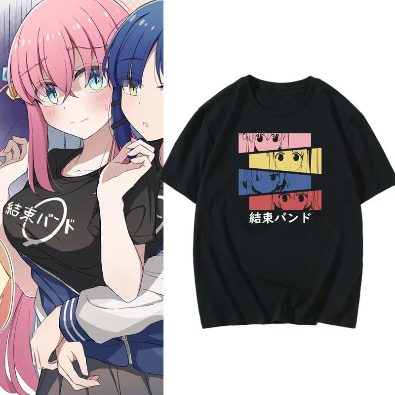 2026 Summer Bocchi The Rock! Kessoku Band Color Block Black T Shirt Oversized Streetwear Anime Graphic Tee for Men Women