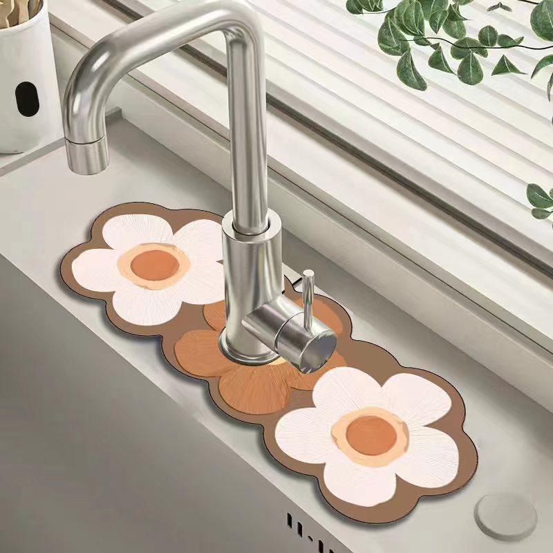 Diyatomit Lavabo Musluk Drenaj Pedi Emici Kurutma Matı Mutfak Tezgahı İçin Mutfak Evyesi Sıçrama Matı Kaymaz Masa Matı