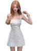French Pure Desire Sweet Petite White Lace Camisole Dress - Women's Summer Waist-Cinched Fairy-Like Mini Skirt