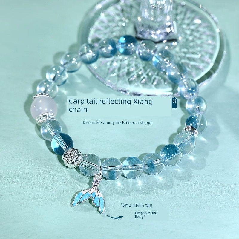 

Аквамариновый браслет из бусин с белыми кристаллами, женский эмалированный браслет «рыбий хвост», легкая роскошь, миноритарный, изысканный, ювелирное украшение для рук для подруг Aquamarus Drop Glaze Fishtail Bracelet