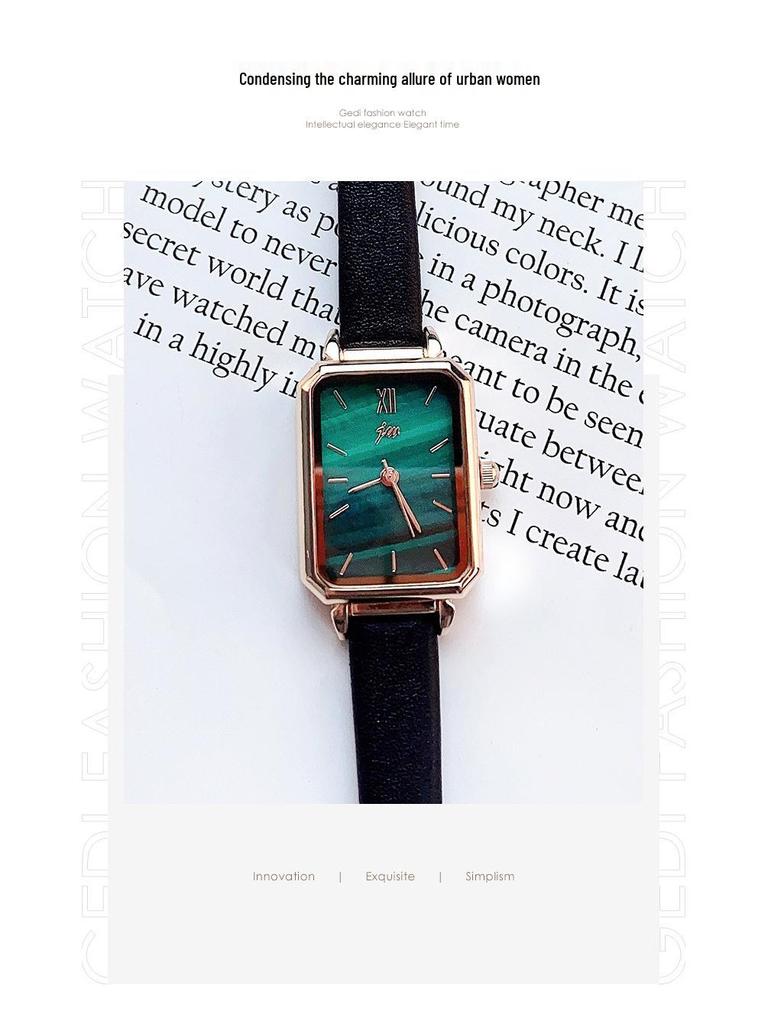 JW Mode-influencer Malachiet Textuur Leerband Quartz Horloge met Groot Wijzerplaat