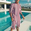 Striped T-shirt 2 Piece Men's Hawaii Beach T-shirts Suit Summer