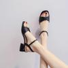Chunky Heel Sandals - Women's Slip-on Waterproof Versatile Soft Leather High-heel Beach Shoes