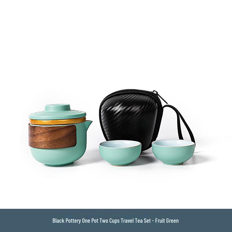 Ceramic Portable Tea Set with Pot and Two Cups