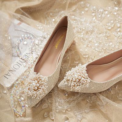 Nouvelles Chaussures pour Femmes Escarpins à Petit Talon Perle Douce Chaussures à Talons Hauts Fille Bout Pointu Chaussures de Ville
