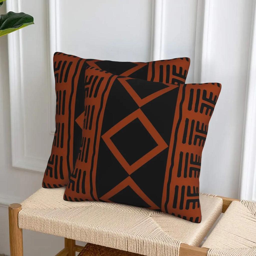 Rust Colored African Mudcloth 2 Pcs Square Pillowcase Pillow Cover Cushion Zip Decorative Comfort Throw Pillow For Living Room