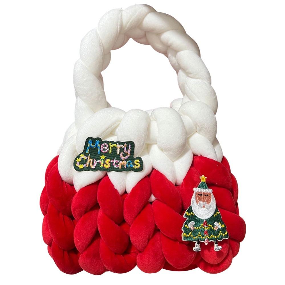 

Large Capacity Knitted Storage Bag Hand Knitted Chunky Knit Bag Crochet Tote Bag Christmas Gift красный/белый