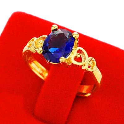 Vietnamese Sand Gold Ring with Imitation Diamond and Colored Gemstone, Long-lasting Brass, Tourmaline Color, Open Design Female Ring.