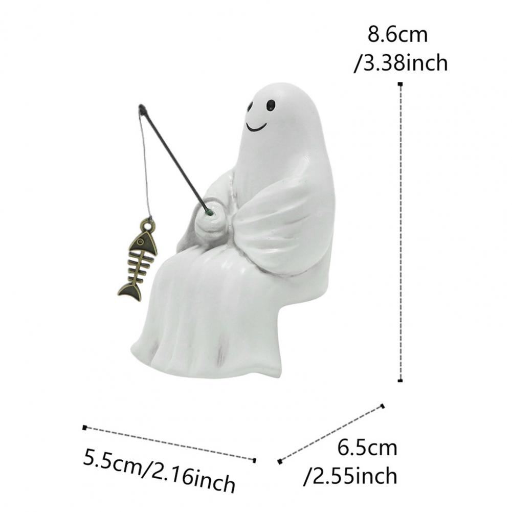 Halloween Decoration Skeleton Fish Statue Spooky Halloween Garden Decor Skeleton Fisherman Statue Witch Fishing for Outdoor