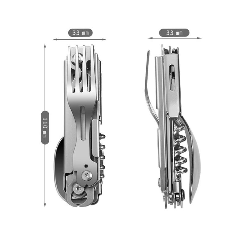 Multifunctional EDC Folding Outdoor Tableware Camping Portable Meal Knife Fork Spoon Bottle Outdoor Camping Cookware Titanium