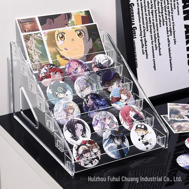 Acrylic Badge Display Stand with Transparent Tiered Shelves for Desktop Badge Storage