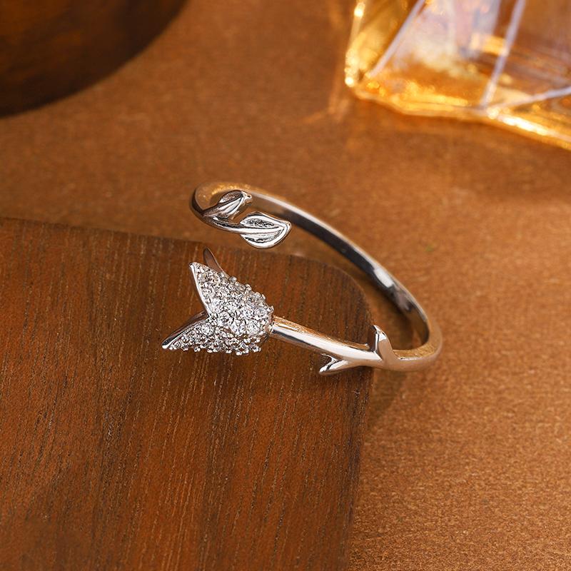 New Fashion Simple Diamond Inlaid Rose 925 Sterling Silver Jewelry Personalized Flower Opening Rings  JZ009