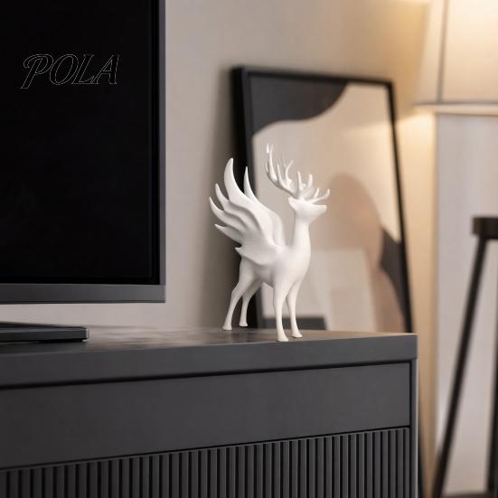 Angel Wing Reindeer Sculpture Christmas Elk Statue with Wings, 3D Printed Figurine, Modern Antler Deer Decor Standing for Dining Table, Fireplace,
