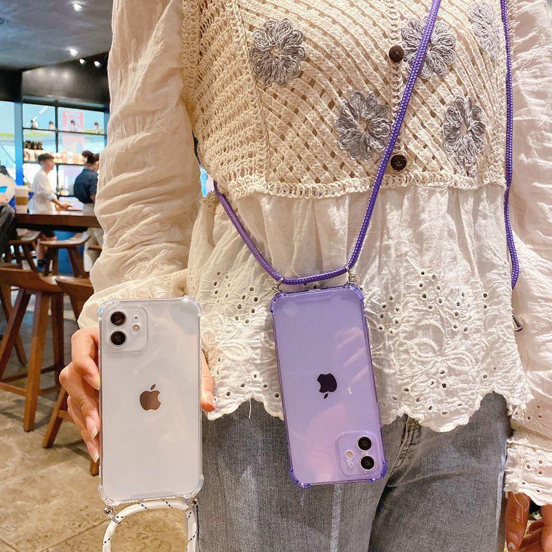 Apple 16 Mobile Phone Case Transparent Lanyard for iPhone17promax All-inclusive Diagonal X Diagonal Lanyard 8Plus Women's 15