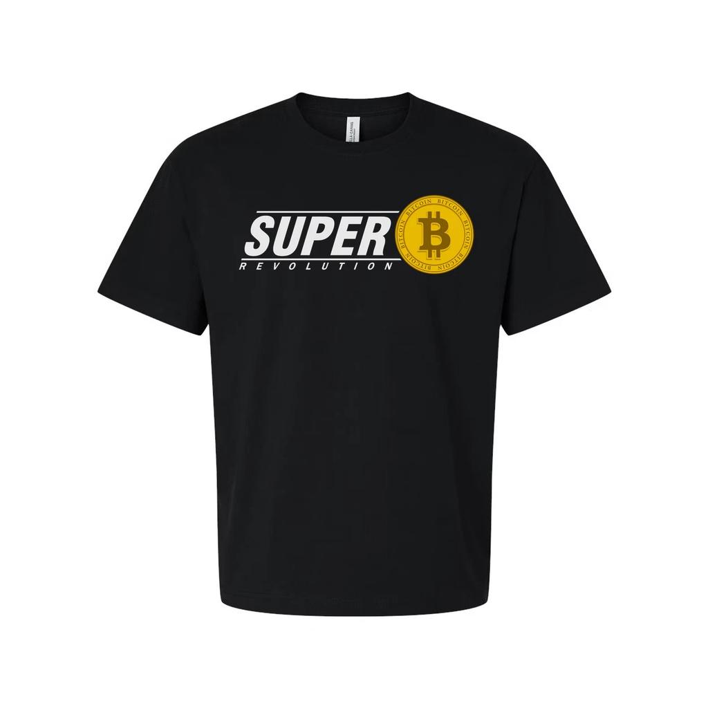 Super Revolution Crypto Graphic T Shirt With Bitcoin Coin Emblem For Unisex Wear