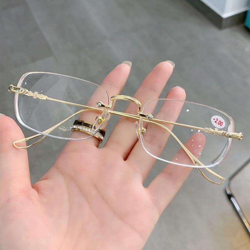 Luxury Rimless Rectangular Women's Myopia Glasses Minus Diopter Eyeglasses Trendy Near-sighted Eyewear Diopters 0 to -4.0