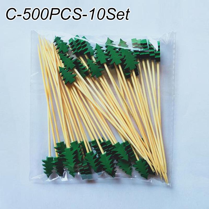 50Pcs/set Christmas Fruit Sticks Disposable Bamboo Sticks Snowflake Christmas Tree Elk Santa Claus Snowman Sticks Xmas Ornaments