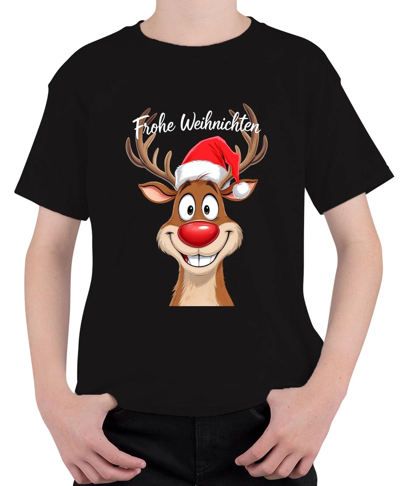Frohe Weihnachten Rentier Rudolph Cartoon Lustig Weihnachtsmütze Unisex Kinder T XXXXL