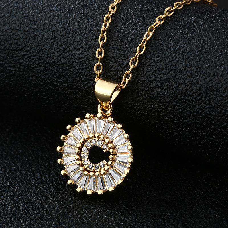 Xiyin Multicolor Zircon Copper Clavicle Chain Necklace with 26 Initial Pendants for Women