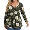 Cămașă de damă plus size cu mânecă lungă, top cu imprimeu plisat casual cu gât în V