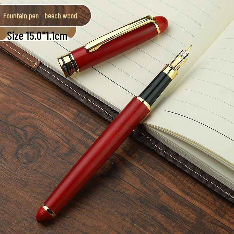 Wooden Metal Ballpoint & Bamboo Fountain Pen - Retro Colorblock, High-End Refill, Ideal for Business or Student Gifts