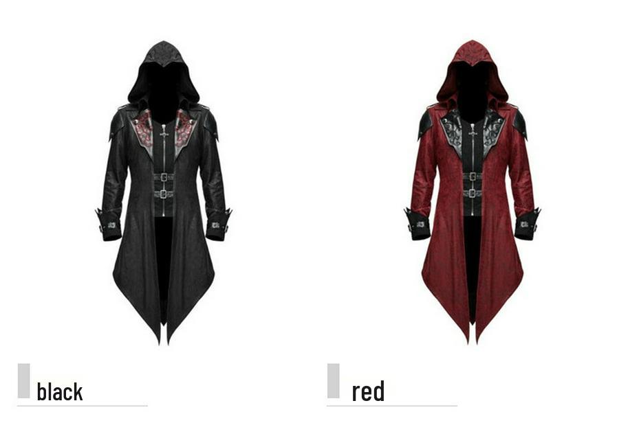 Giacca con Cappuccio Patchwork da Signore Medievale per Uomo Costume Cosplay di Halloween
