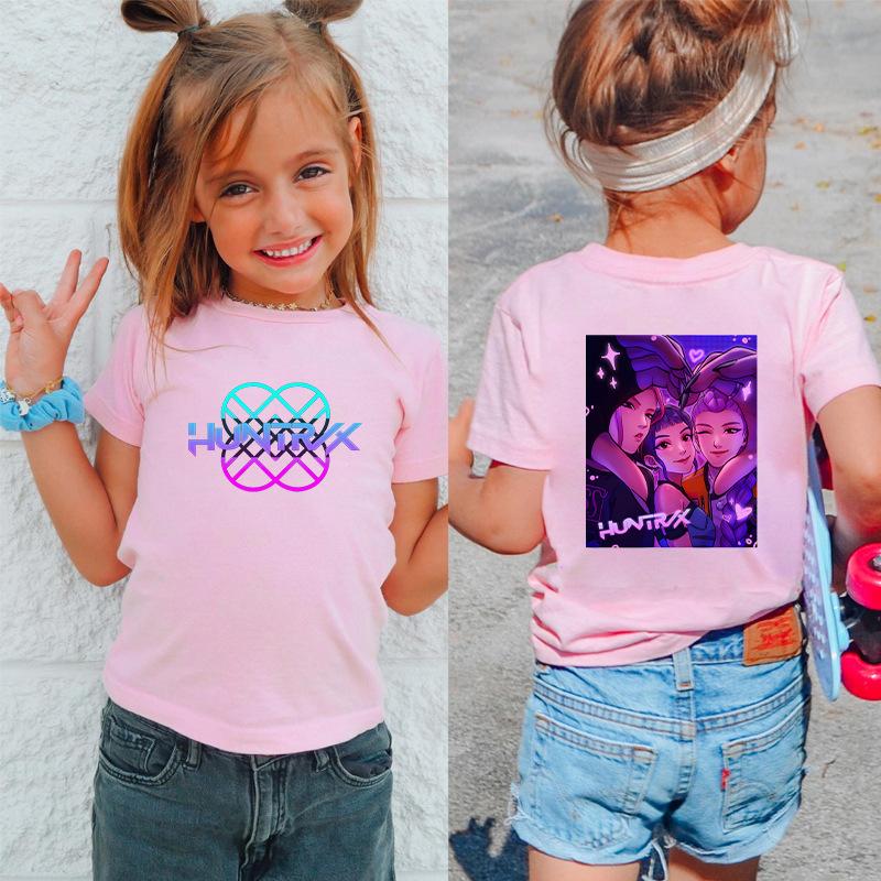 Kpop Hunter Girls' Korean Printed Short Sleeve Medium to Small Kids' T-Shirt