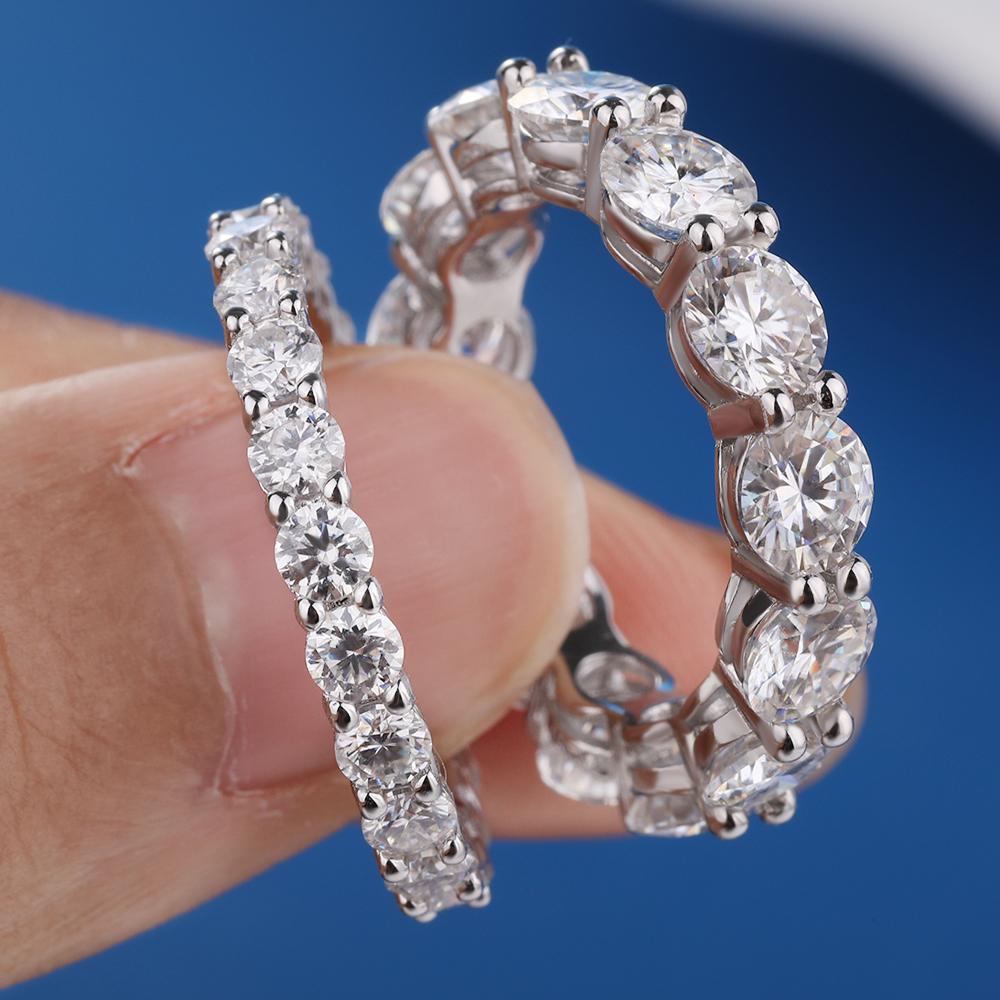 Farbe Moissanit Reihenring 925er Sterlingsilber Diamant Eheringe für Damen Zertifizierter Feinschmuck Geschenk Houtros