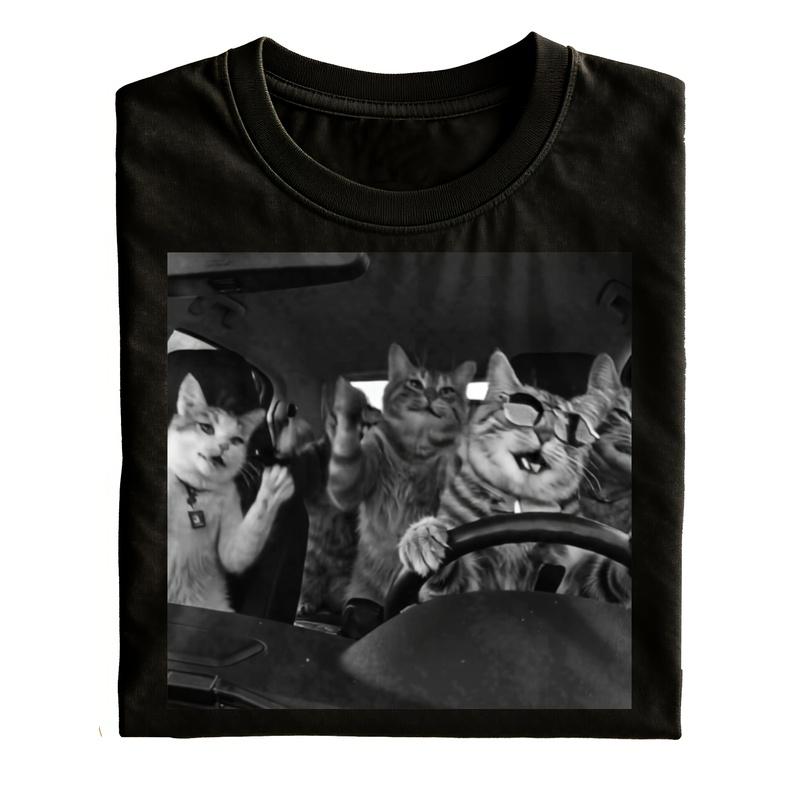 Humorous Feline-Themed T-Shirt Featuring Cats in a Car, Perfect for Casual Outings A Great Gift for Both Men And Women, Made from And Ideal for
