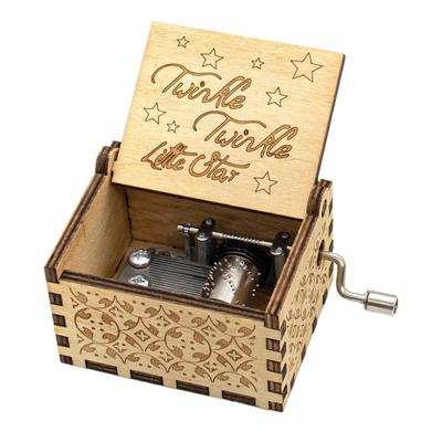Wooden Music Box Manual Handle Soothing Melody Engraved Words Mini Mechanical Musical Box