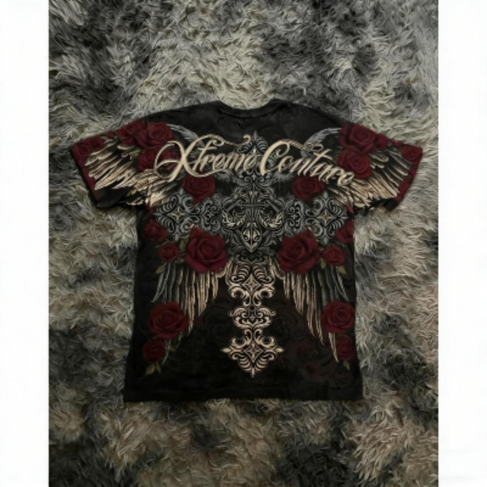 Fashion Summer Kids T-shirt Gothic Vintage Cross Wing Print Tees Round Neck T-shirt Outdoor Street Style Top Casual Boy and Girl's Clothing