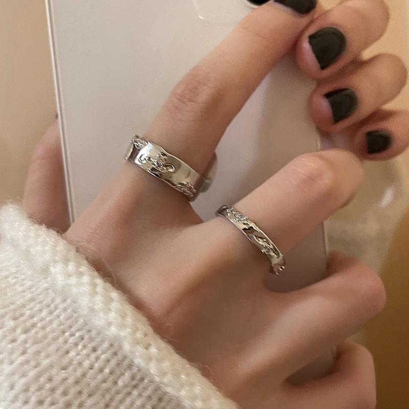Silver Zircon Open Ring Set: Cold Style Couple Rings for Women, Trendy Index Finger Accessories