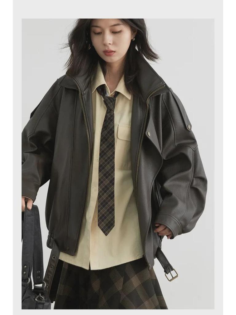 CHICVEN "Roaming In Autumn" Retro Stand Collar PU Leather Motorcycle Jacket