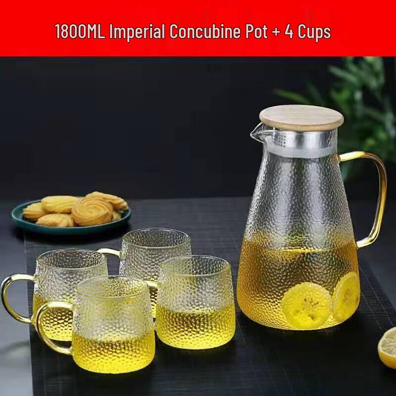High Borosilicate Hammered Glass Pitcher Set 1800ml & 4 Cups