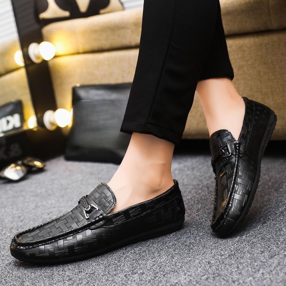 Black Breathable Round Toe Flat Leather Shoes for Men Luxury Sale High Quality Fashion Summer Common Elegant Man Casual Shoe