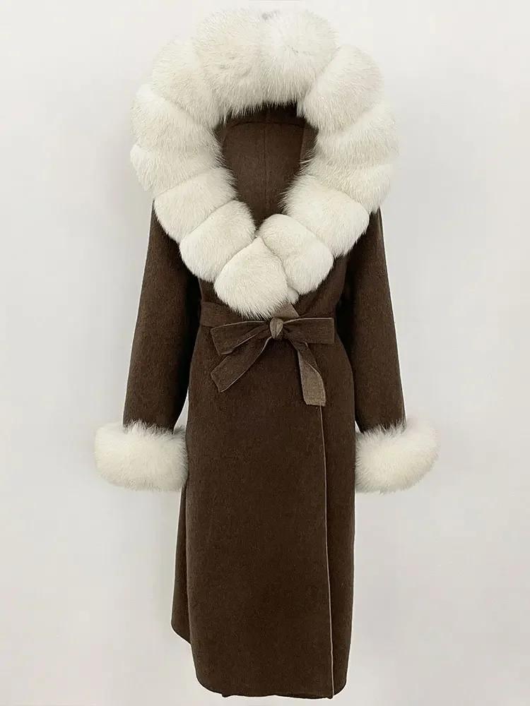 OFTBUY Autumn Winter Women Coat Real Natural Fox Fur Collar Hooded Double-faced Woolen Blends Jacket Thick Warm Casual Overwears