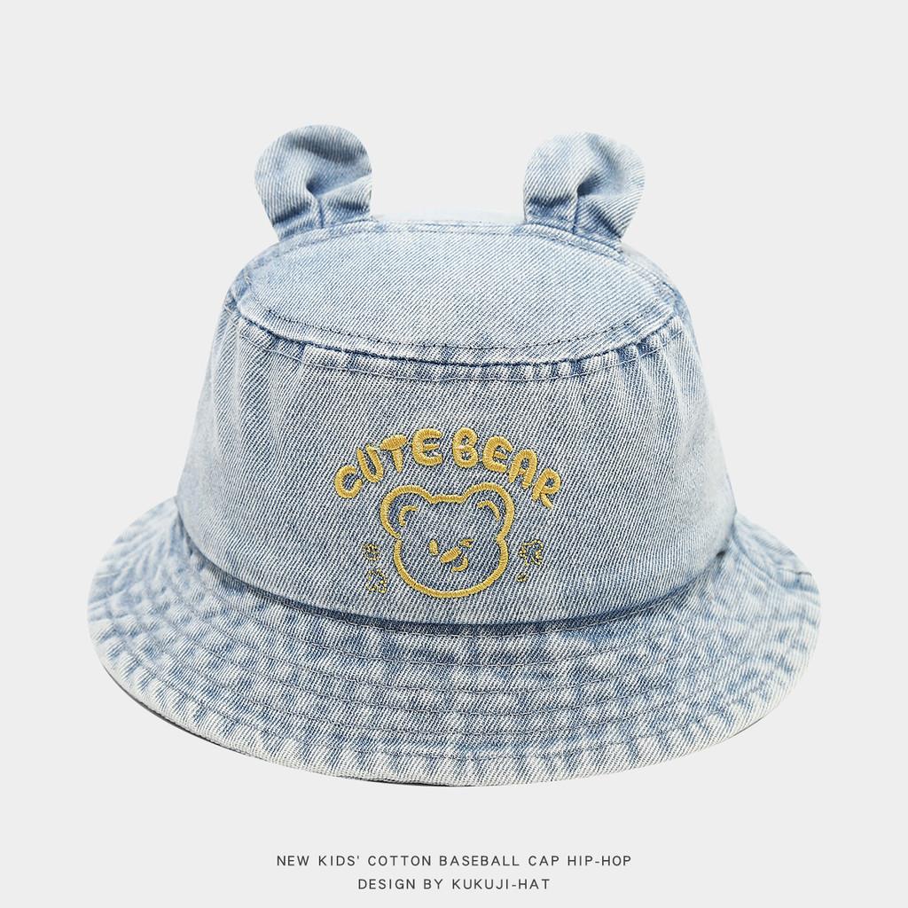 Cartoon Bear Denim Childrens Fisherman Cap With Windproof Design Perfect For Summer Outings
