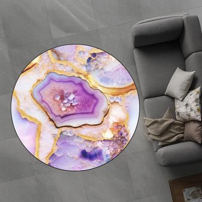 Amethyst Diamond Geode Round Rug Lavender Gold Marble Print Bedroom Living Room Carpet Blue Green Marble Pattern Mat