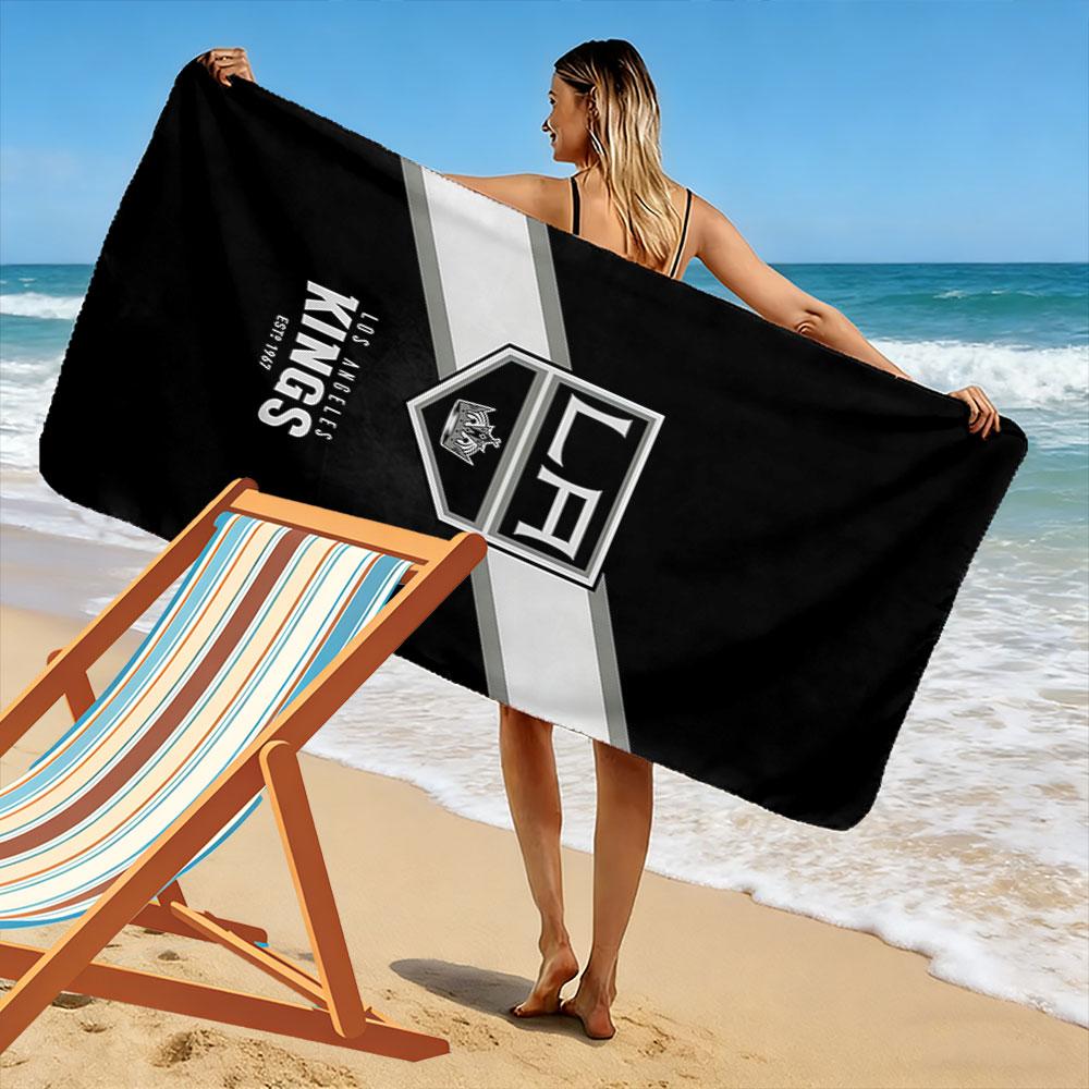 LA Kings Logo Black and Silver Design Patterned beach towel quick dry perfect for travel outdoor sports jogging the beach and swimming