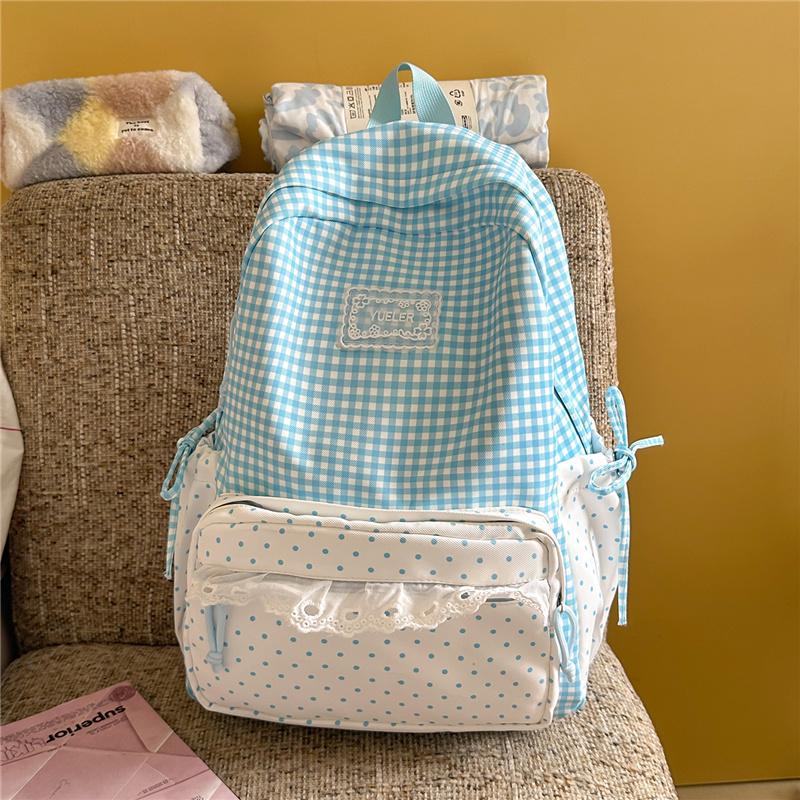 Zaino a Quadri Studente Scuola Media Superiore Borsa da Scuola Zaino da Donna in Pizzo
