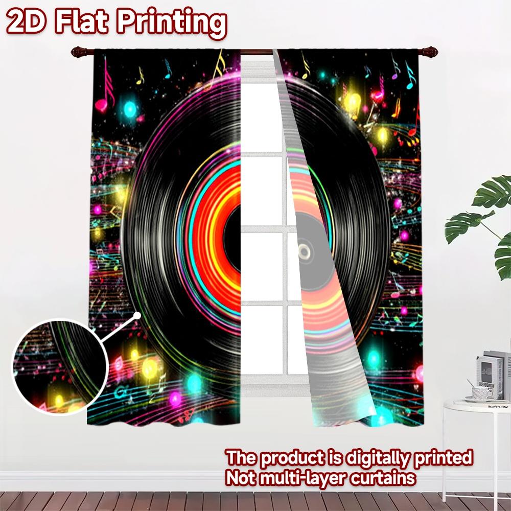 2D flat printing 2pcs Curtain Window Treatment Curtains Colorful Musical Vinyl Design Digital Printed Polyester Drapes Festive