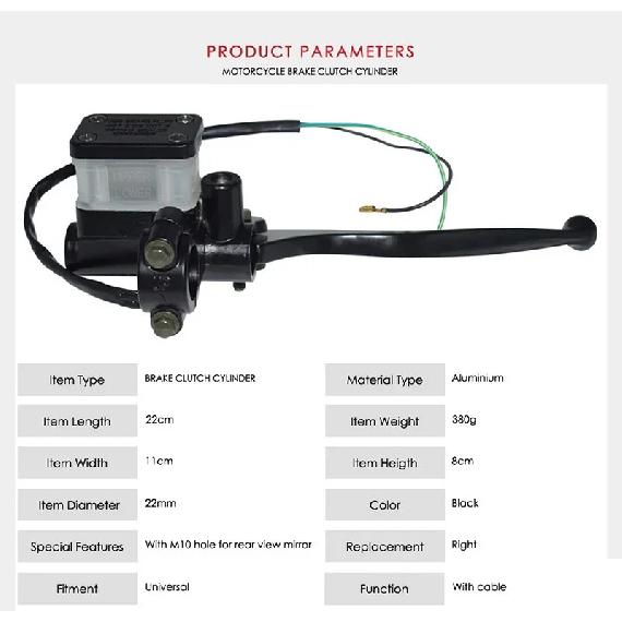 7/8" 22mm Front Right Universal Motorcycle Hydraulic Brake Clutch Master Cylinder Reservoir Levers With Cable ATV Motorbike