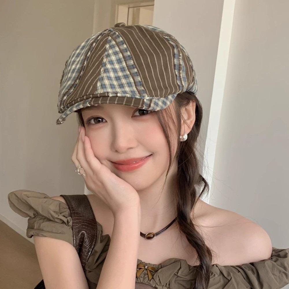 Korean Style Newsboy Caps Forward Cap Painter Hat Fashion Plaid Berets  Ladies