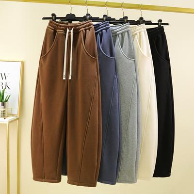 Calças Banana Femininas Outono e Inverno Plus Veludo Calças de Perna Larga Calças de Perna Reta Casuais Quentes Calças de Moletom
